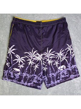 Starter Large Hawaiian Print Swim Trunks Purple Yellow